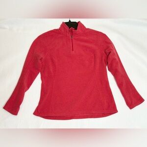North Face Women’s 1/4 Zip Fleece. Deep Pink, more of a watermelon color. Sz M